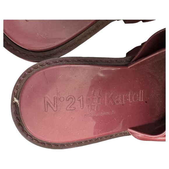 No. 21 Kartell Burgundy Maroon Knot Bow Platform Sandals Size EU 38 US 7.5 - Picture 8 of 10